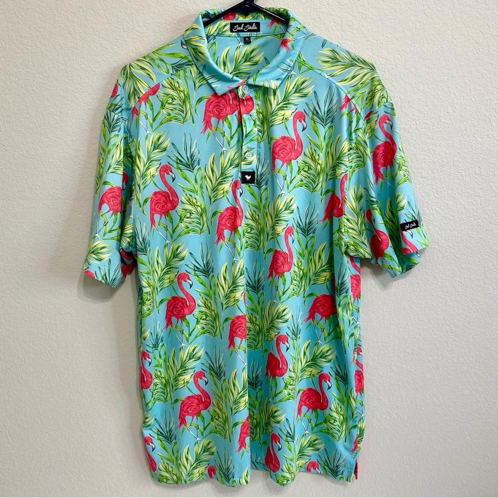 Bad Birdie Men's Tropical Flamingo Polo